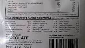 Aminosäurenprofil des Testprodukts Schokolade